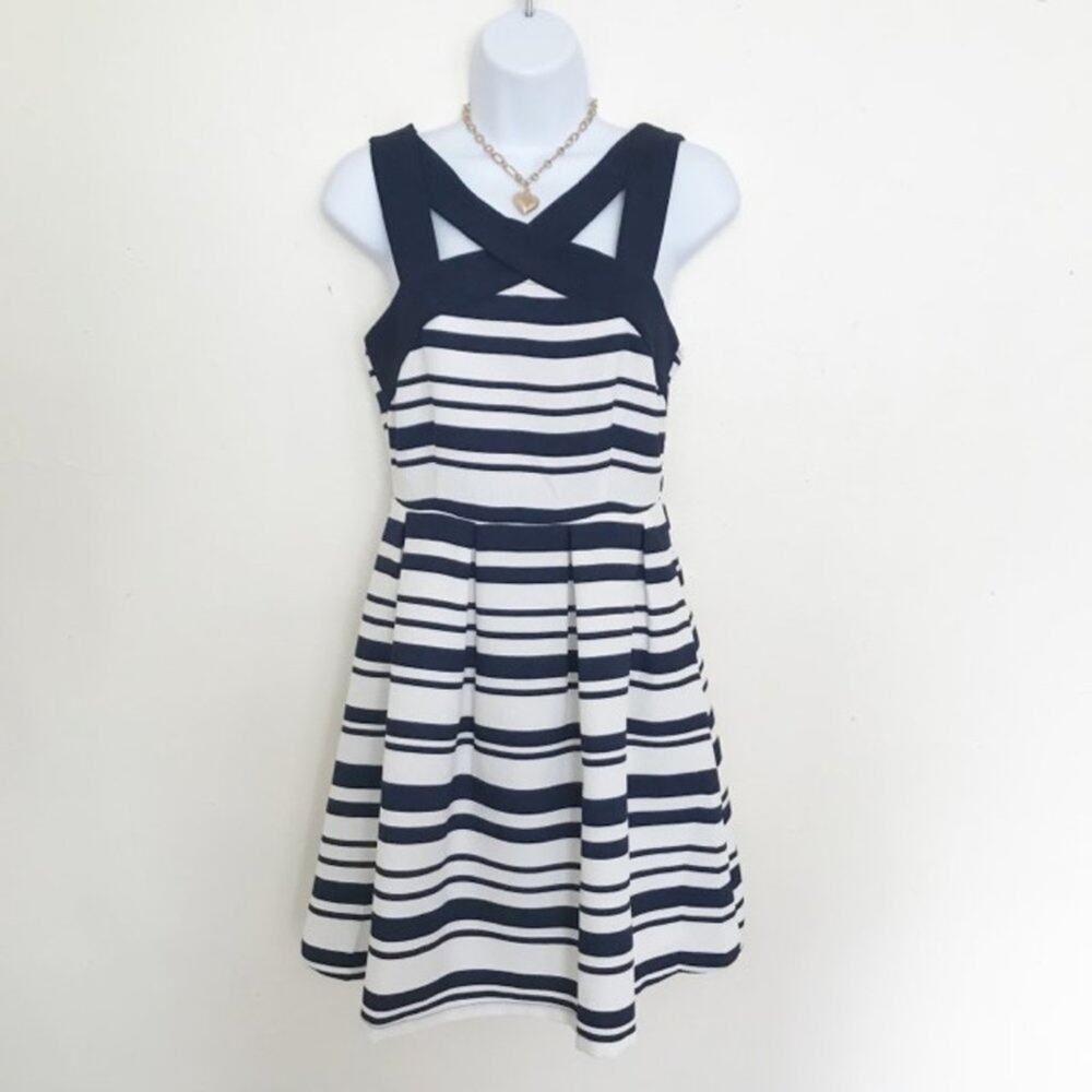 Blue White Stripe Sundress SHE SKY Fit Flare NWT S - Picture 3 of 9